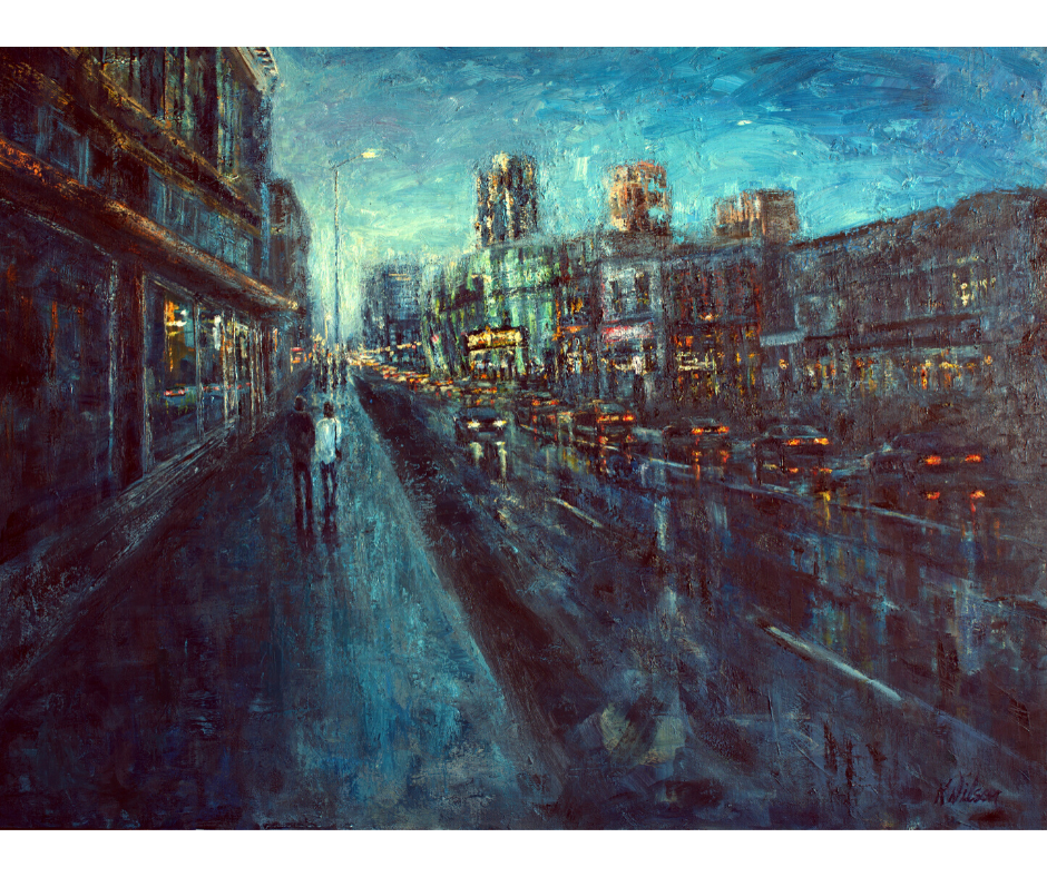 Two for the Show | original large oil painting, city scene